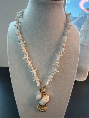 White Shell Star Necklace with Gold Shell Charms